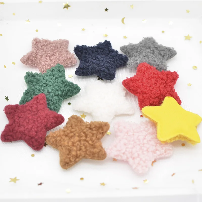 10Pcs Puffy Soft Teddy Plush Padded Patches Star Appliques for DIY Clothes, Crafts, Hat, Bag, Woolen Gloves, Socks Ornament