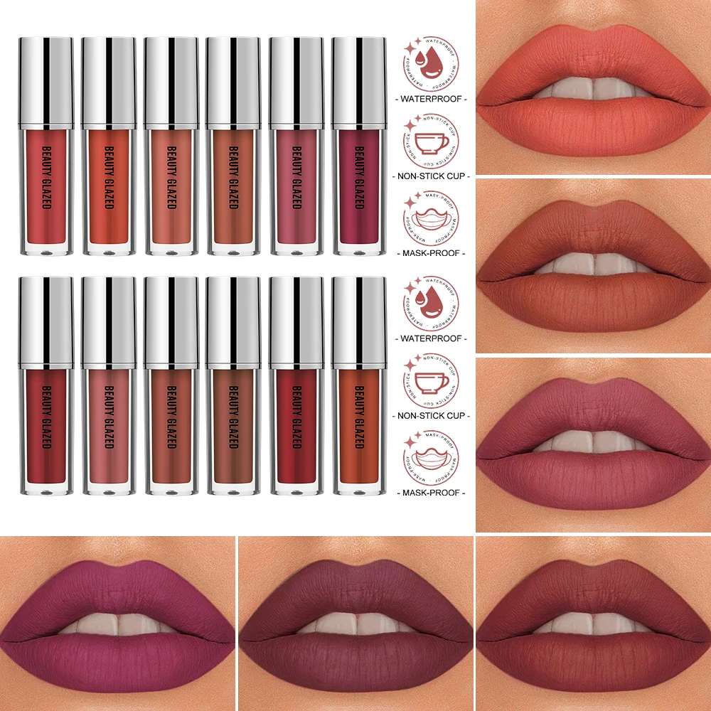 BEAUTY GLAZED 24H Long Lasting Liquid Matte Waterproof Lipstick Lip Gloss Makeup Matte Lip Tint  Maquiagem  Make Up