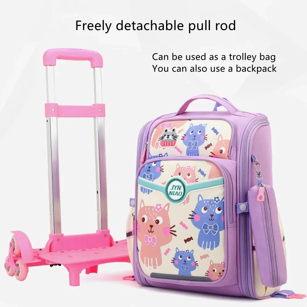 Boy Rolling Backpack 2/6 Wheels Trolley Case School Bags Children Travel Handbag Luggage Detachable Student Book Pack Schoolbag