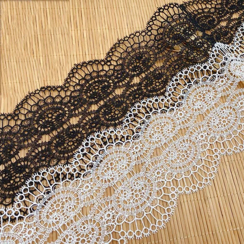 

15 ярдов двухцветная белая, черная кружевная нить с вышивкой в форме цветка, швейные принадлежности, одежда, кружевная ткань «сделай сам», аксессуары для одежды