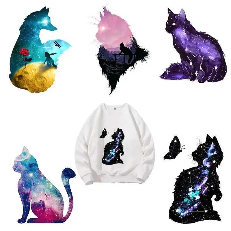25CM Colorful Animals Heat Vinyl Transfer For Clothes Cat Iron On Transfer For Clothes fox Thermal Stickers Appliques