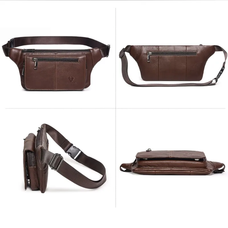 الرجعية حقيقية جلد البقر الرجال الخصر حقيبة الرياضة في الهواء الطلق حقيبة صدر للرجال المألوف التنقل واحدة الكتف حقيبة كروسبودي للعمل #6