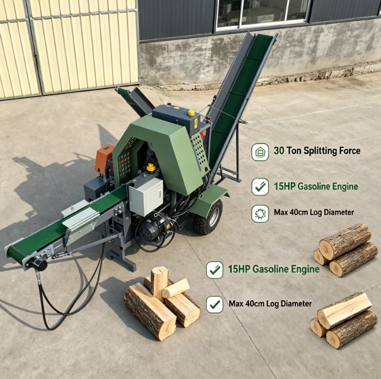 Customized New 30T Portable Wood Processor Machine Automatic Log Splitter Engine Powered Firewood Processor CE/EPA Bearing