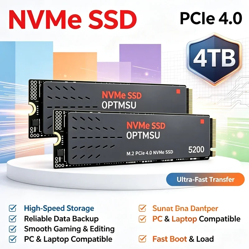 OPTMSU 5200 M.2 2280 SSD NVMe PCIe4.0, 3D TLC NAND, 500GB 1TB 2TB 4TB SSD para jogos, para PS5, laptop, desktop e PC