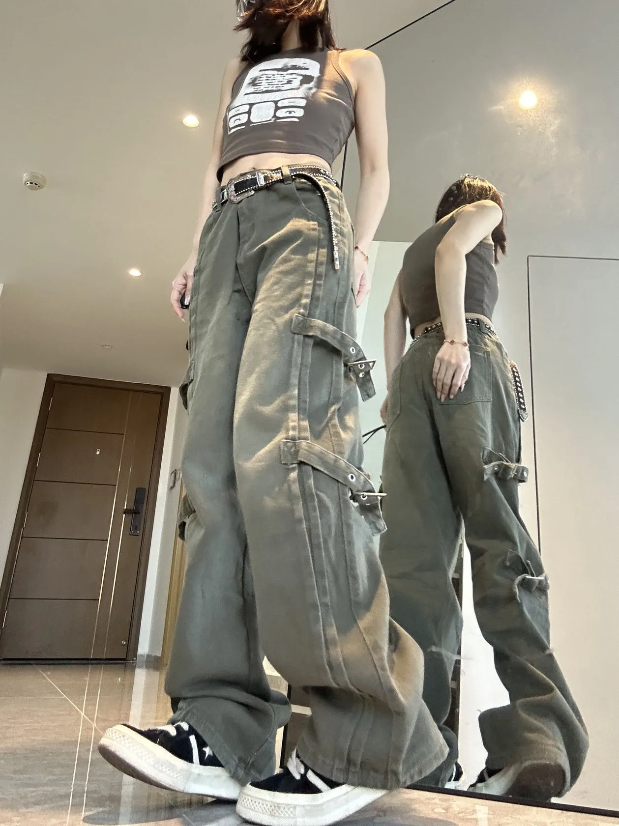 

Women's Green Jeans Baggy Aesthetic Vintage Cowboy Pants Harajuku Oversize Denim Trousers Y2k 2000s Trashy Clothes 2024