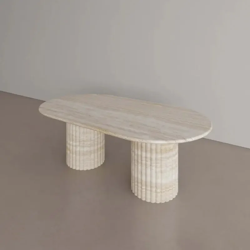 

French style, natural marble coffee table, Nordic cream wabi side table, small apartment Italian minimalist furniture