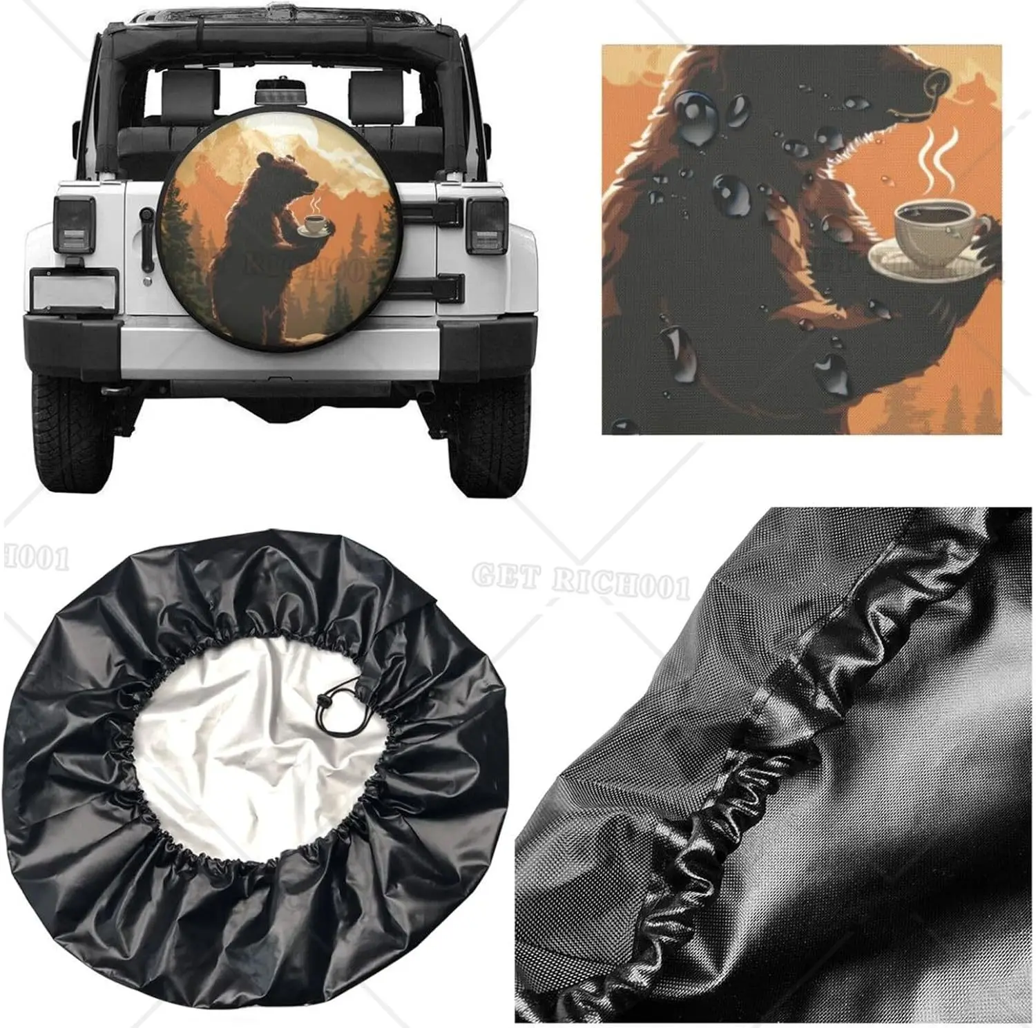 Sunset Bear Coffee Spare Tire Cover for Rv Trailer Camper Waterproof Wheel Protectors Cute Wheel Cover Universal Fit for Truck