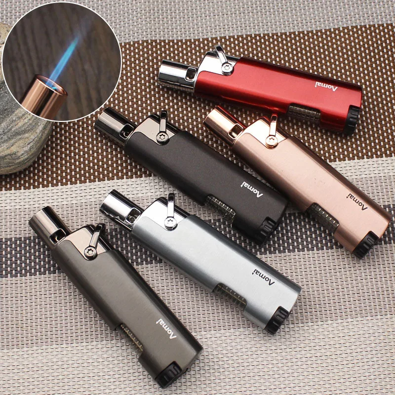 Windproof Jet Blue Flame Turbine Butane Gas Torch Lighter Visible Gas Window Outdoor Portable Cigar Lighters Smoking Gadgets