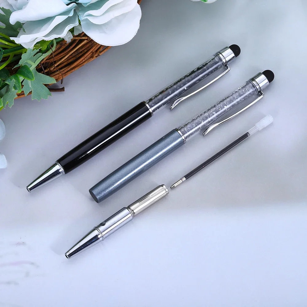 100pcs/lot Crystal Stylus Pen Diamond Ballpoint Pens Stationery Ballpen 2 in 1 Crystal Touch Screen Pen for Capacitive Screen