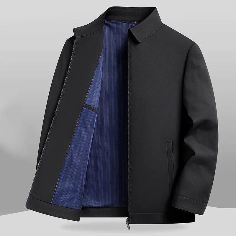 Man Coat Spring Autumn Thin Simple Solid Color Turn Down Collar Male Jacket Long Sleeve Zipper Breathable Business Men Outerwear