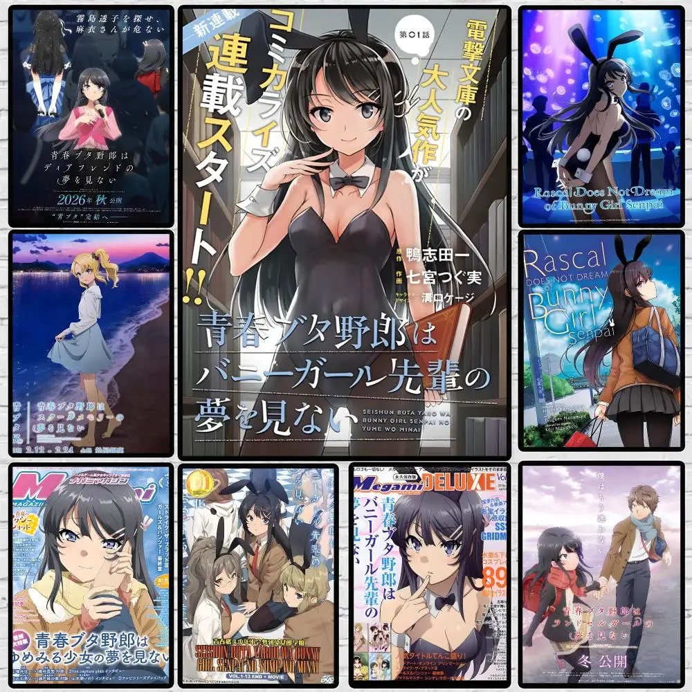 Anime-Rascal Bunny Girl Senpai Poster 	 Poster Wall Sticker Waterproof Self Adhesive HD Art Bedroom Bar Decor