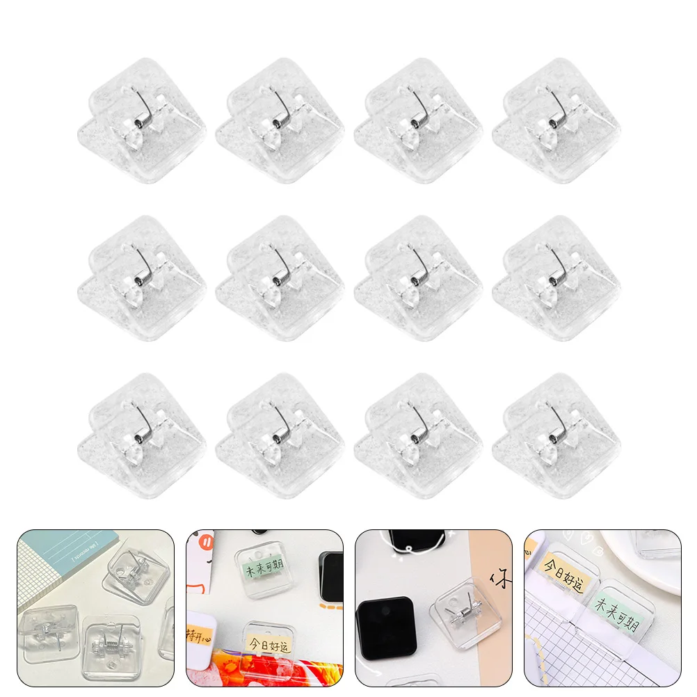 

12 Pcs Square Folder Paper Clips for Teacher Student Plastic Fresh keeping Mini Black Office File ganizer Stationery