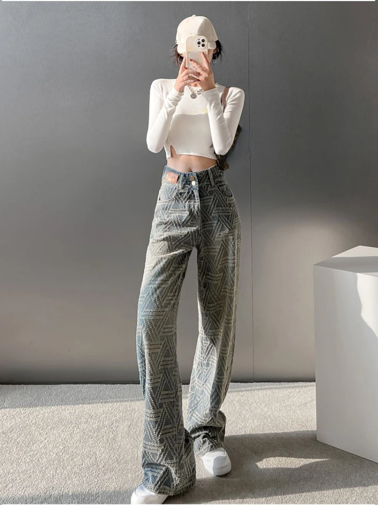 Korean Fashion Jeans High Waist Pockets Zipper Pantalones De Mujer Casual Loose All Match Spring Vintage Women Clothes Pants