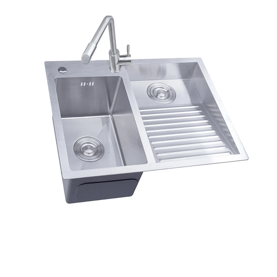 

304 Stainless Steel Manual Kitchen Sink Single Bowl Above Counter Or Undermount Set WitWashboard Dispensor Dainer 60x48cm