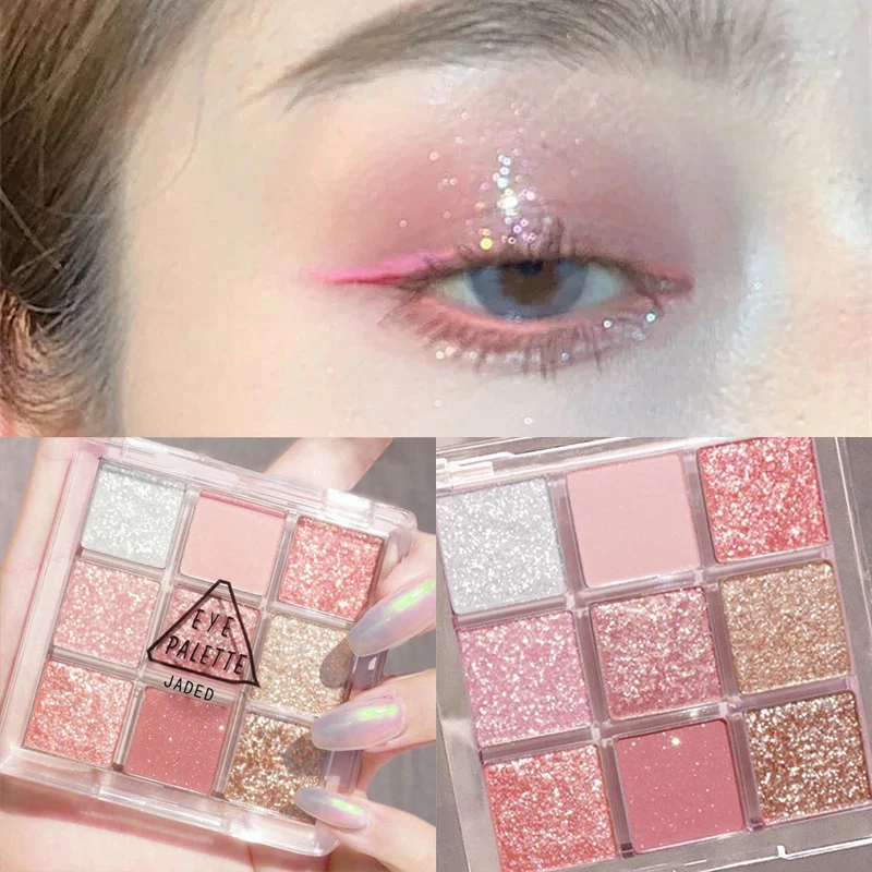 Pearlescent Fine Glitter Eyeshadow Palette Highlighter Dazzling Pink Pearly Eye Shadow Long Lasting Korean Charming Eyes Makeup