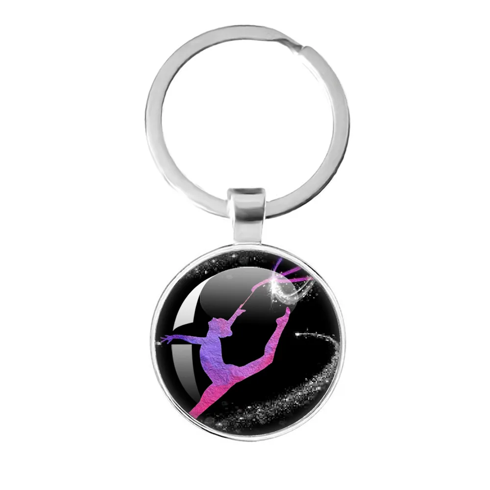 gymnastics keychain Metal Keychain Gymnast Glass Cabochon Keychain Pendant Gymnastics Dance Lover Charm Jewelry Gift