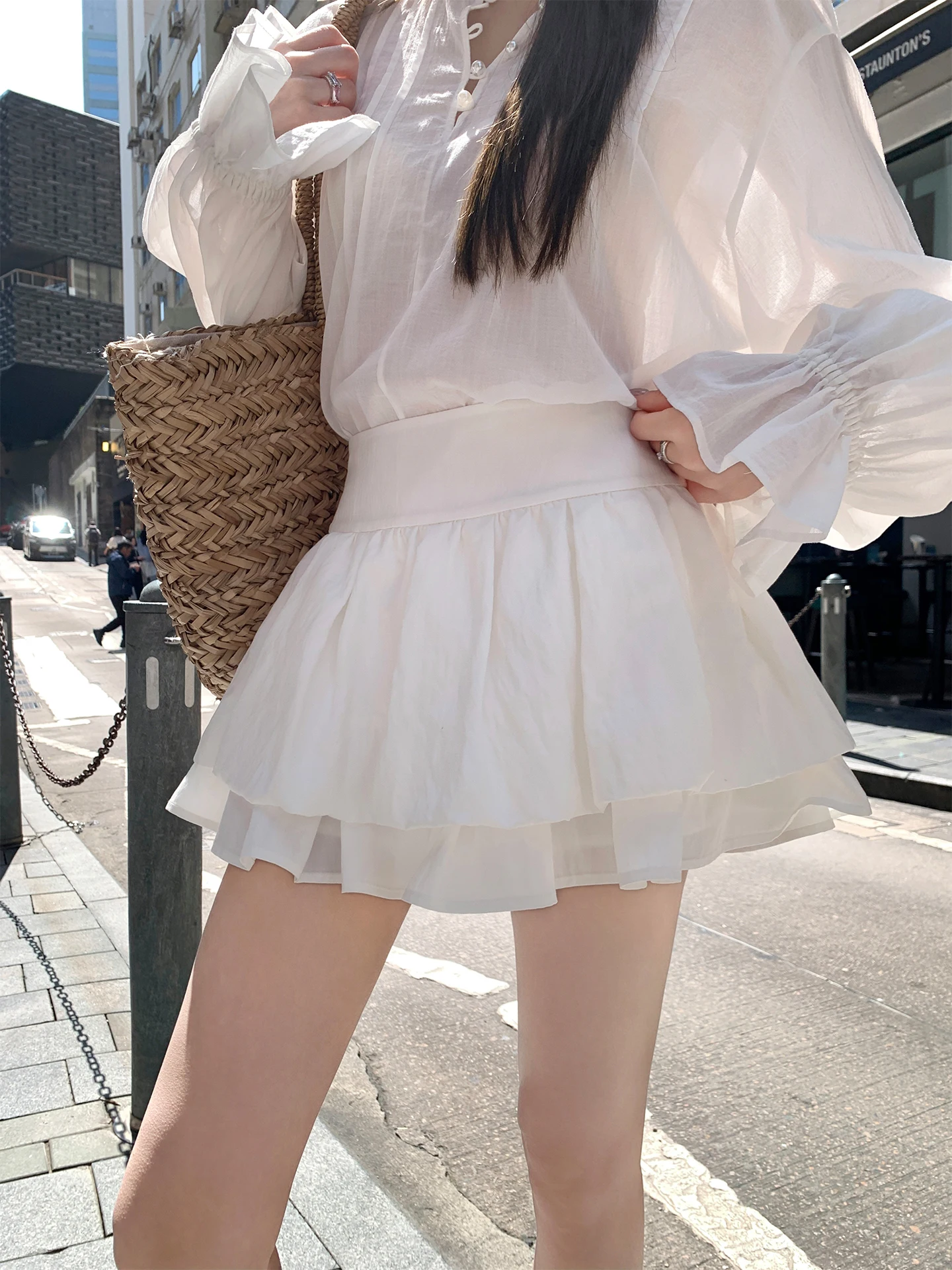 

Summer Poem Rasele Ballet Style High Waist Puffy Skirt Women's Short Cake Style Half Skirt Princess Style Casual White Skirt