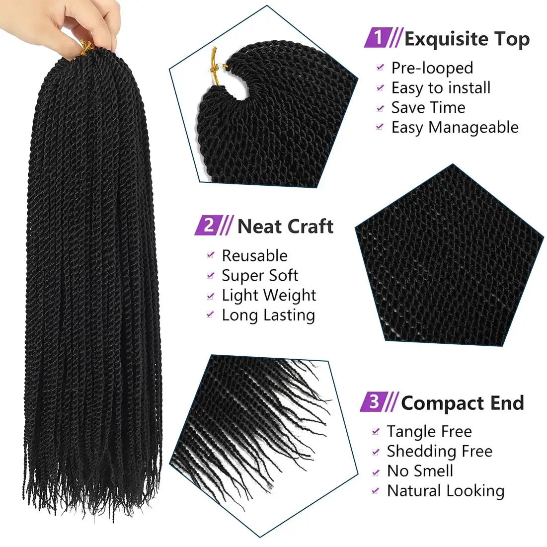 事前ループの女神ボックスブレード、かぎ針編みの編み込みの髪、各パックは30本のスティック、24インチ