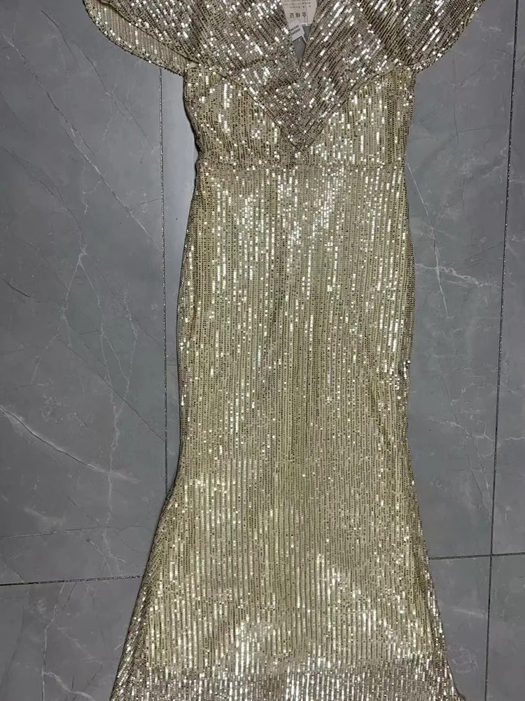 2023 New Fi Tail Evening Gown Women's Par Host High End Sensation Light Luxury Small ence Champagne Color Dr