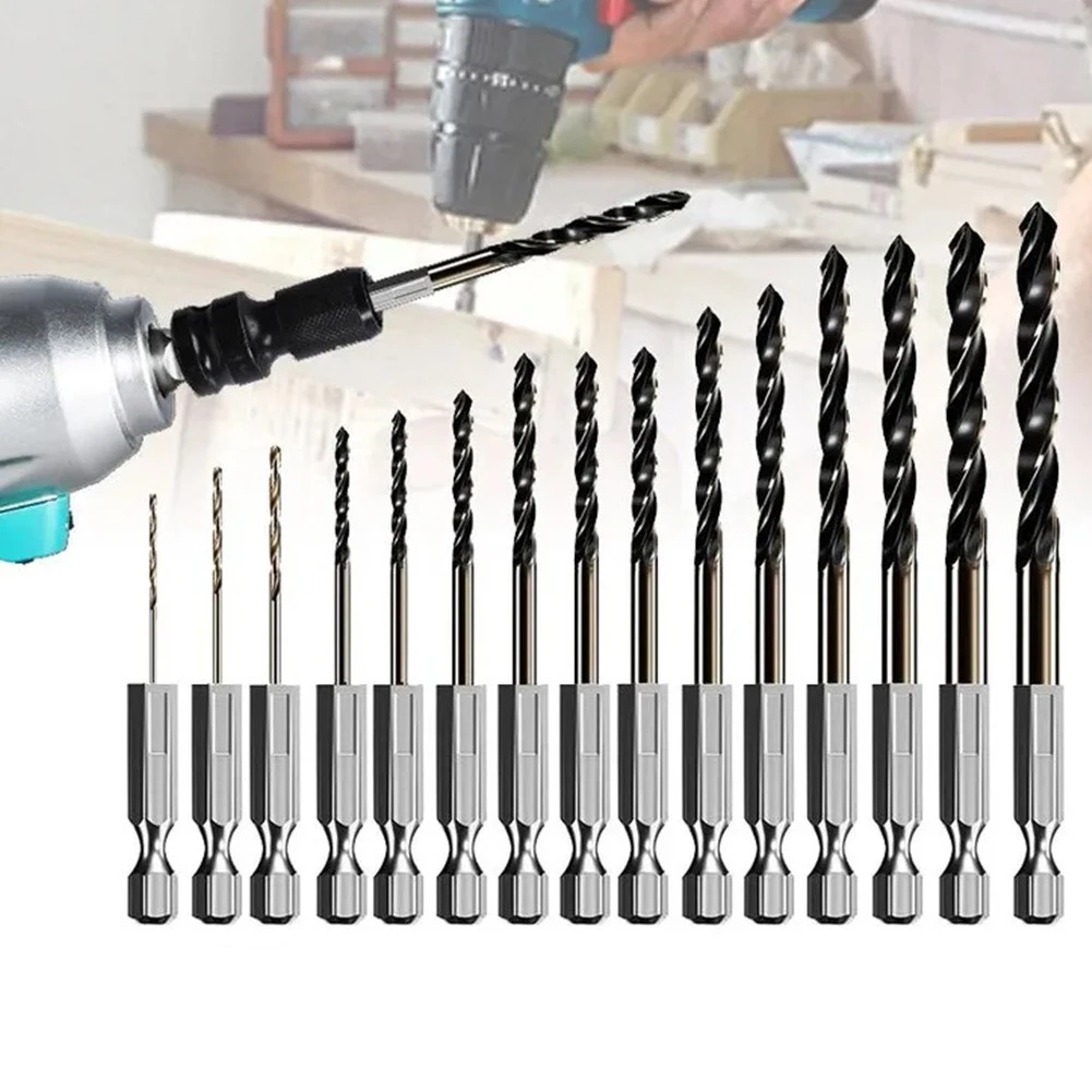 16pcs Cobalt Coated HSS Drill Bit Set Hex Shank for Metal Wood Drilling 1 5 6 5mm Including 1/2 to 1/4 Socket Adapter