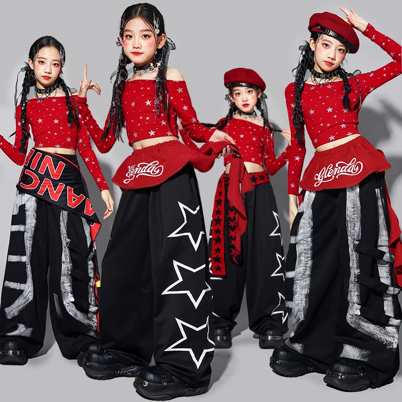 junior Kids Hip Hop Jazz Street Dance clothes y2k star T-shirt Pants teen Girl Performance Costume Stage Outfit Child sport Suit