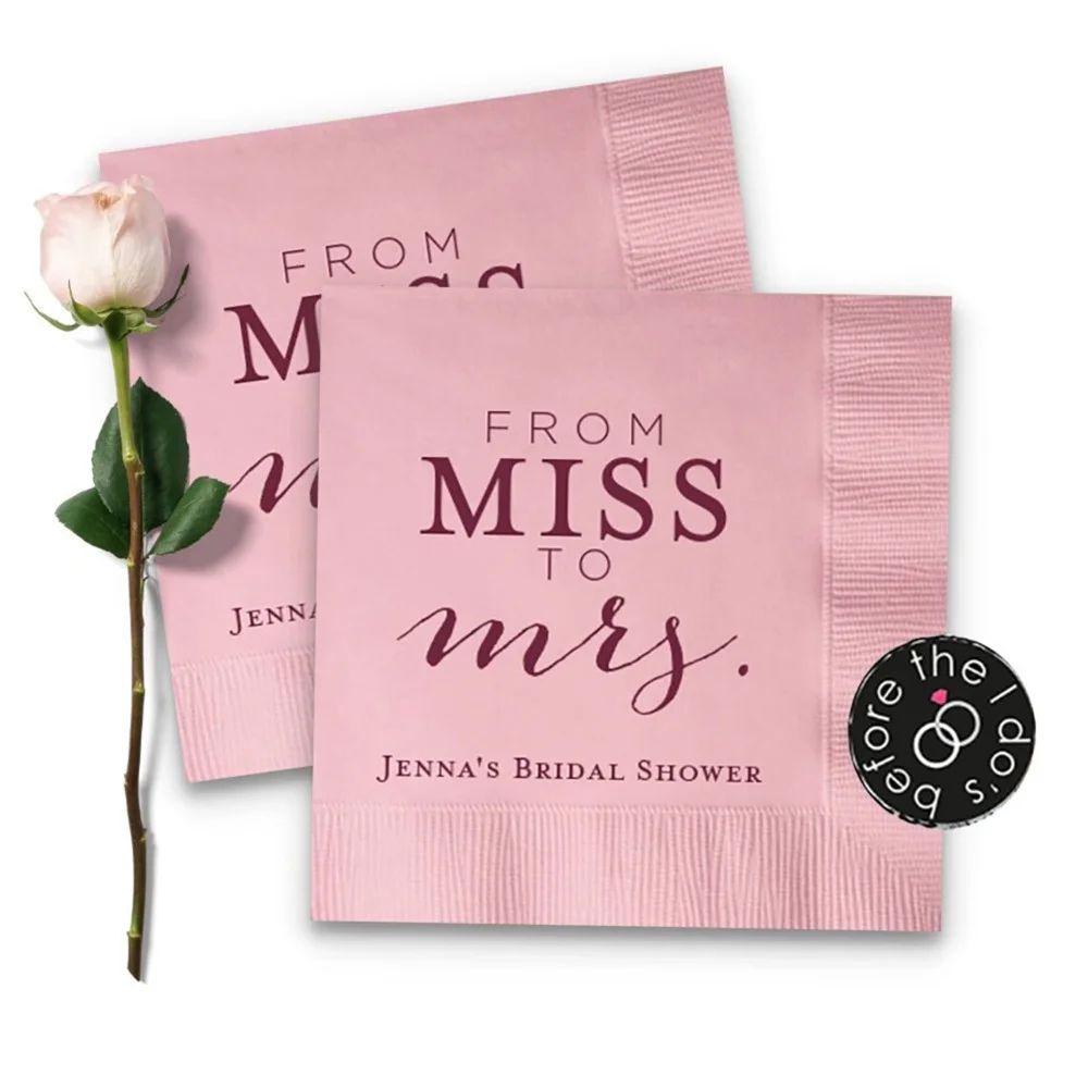 From MISS to mrs. Personalized Bridal Shower Napkins - Party Napkins - Cocktail Napkins Wedding - Wedding Napkins - Engagement P