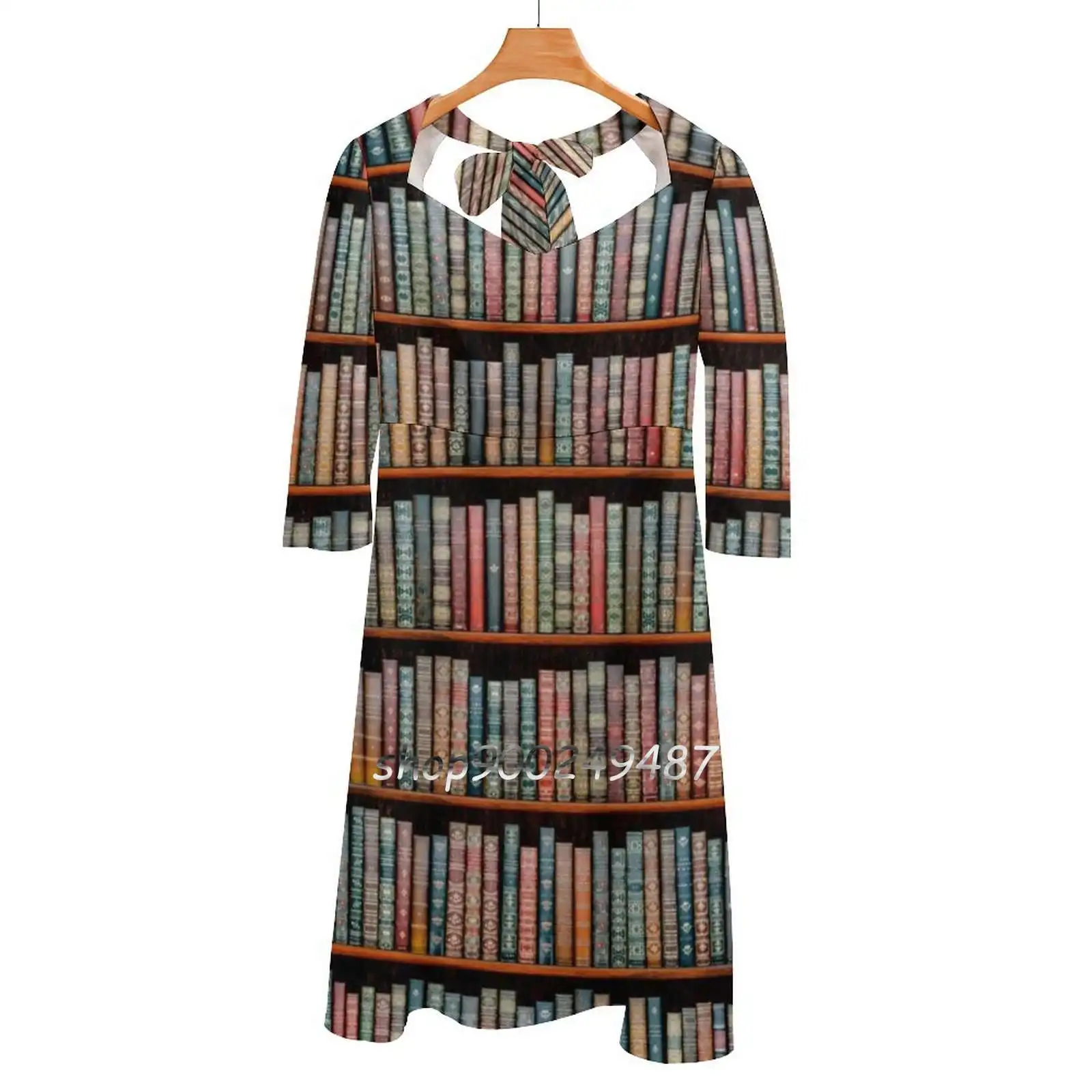 

The Library Square Neck Dress Sweet Summer Dress Women Elegant Halter Print Dress Book Books Reading Love Lover Bookish Nerd