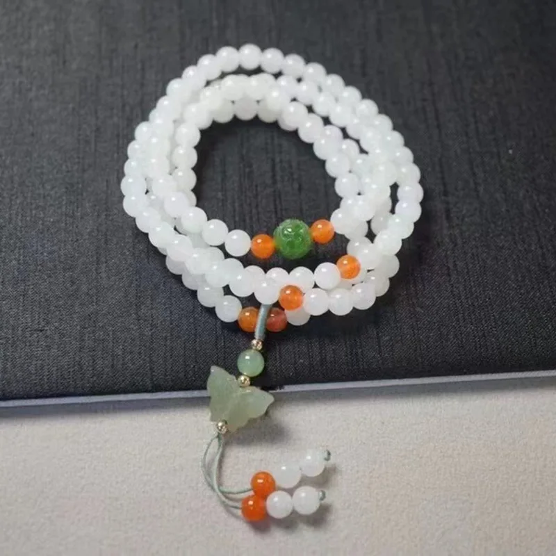 Hotan Bracelet, Sheep Fat White, 6Mm, 108 Beads, Jade Jewelry Women