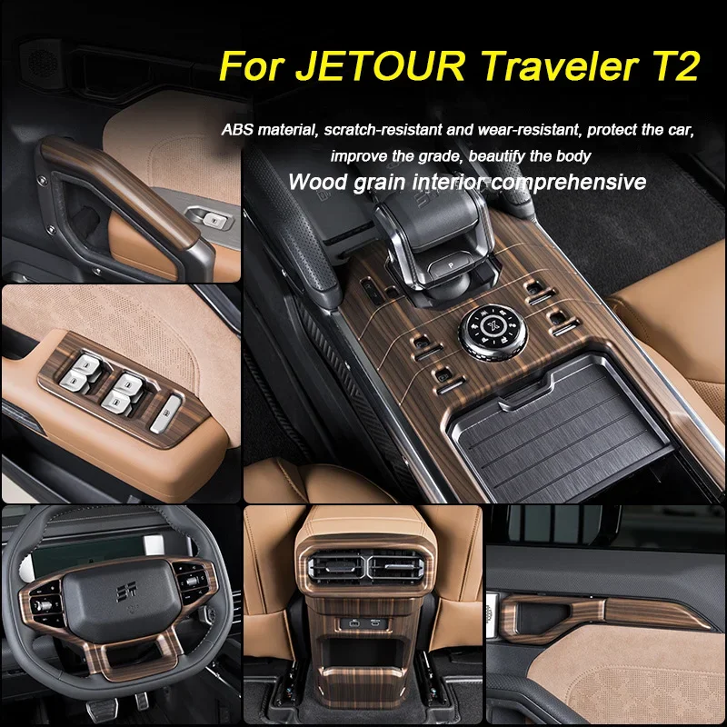 

Wood Grain Interior For Jetour Traveler T2 2023 2024 2025 Central Gear Shift Panel, Door Handrail Trim Strip, Air Outlet Frame