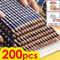 200pcs Hole Wooden Pencils With Erasers Writhing Drawing Sketching Pencils Office School Supplies Gift Eraser Pencil Sharpener