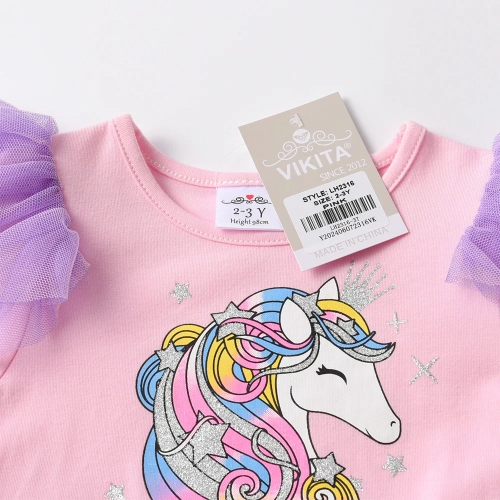 Mädchen Trompetenärmel Frühling Herbst Asymmetrisches Kleid Kinder Rosa Lila Regenbogen Farbverlauf Einhorn Party Prinzessin Tüllkleider – Detail 6