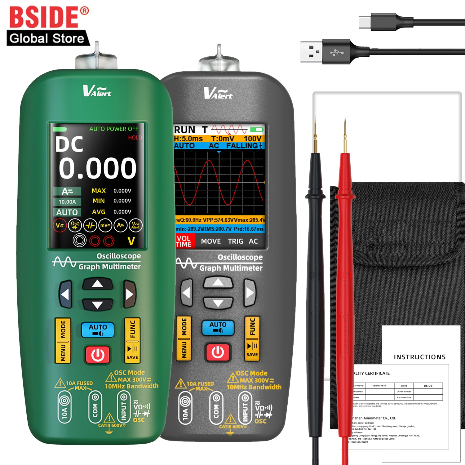 BSIDE O1 Digital Handheld Oscilloscope Multimeter Electric Pen 3 in 1 Graphic Meter Color Screen Car Meter