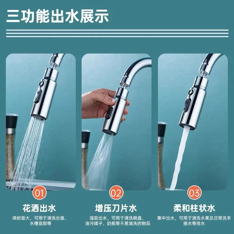 Kitchen faucet with multifunctional scraping and splash proof spout, extended extension, universal rotation, pressurization, uni