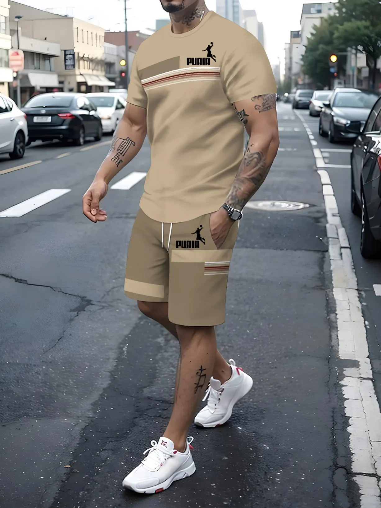 Conjunto de camiseta e shorts estampados em 3D masculino, roupas esportivas casuais, confortável e respirável, moda verão