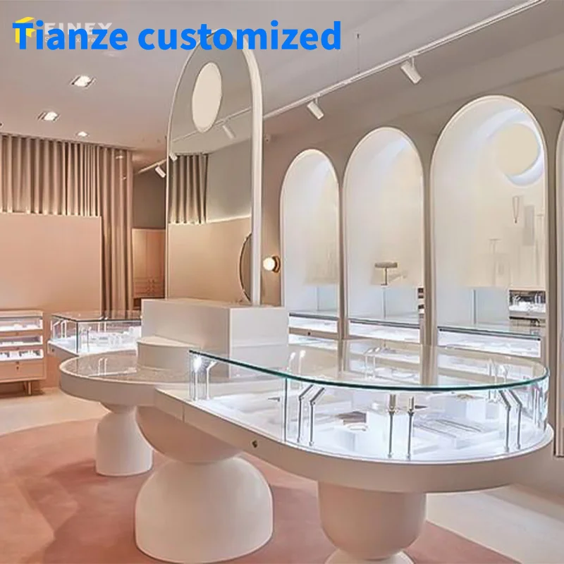 

（customized）Supplier One-Stop Service Fashion Rose And Marble Style Jewelry Shop Interior Decoration