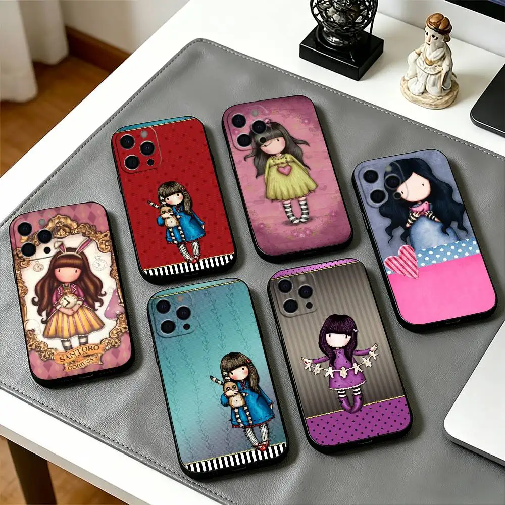 

Cute S-Santoro g-Gorjuss Phone Case For iPhone 17,16,15,14,13,12,11 Plus,Pro Max,XS,Soft Silicone Black Cover
