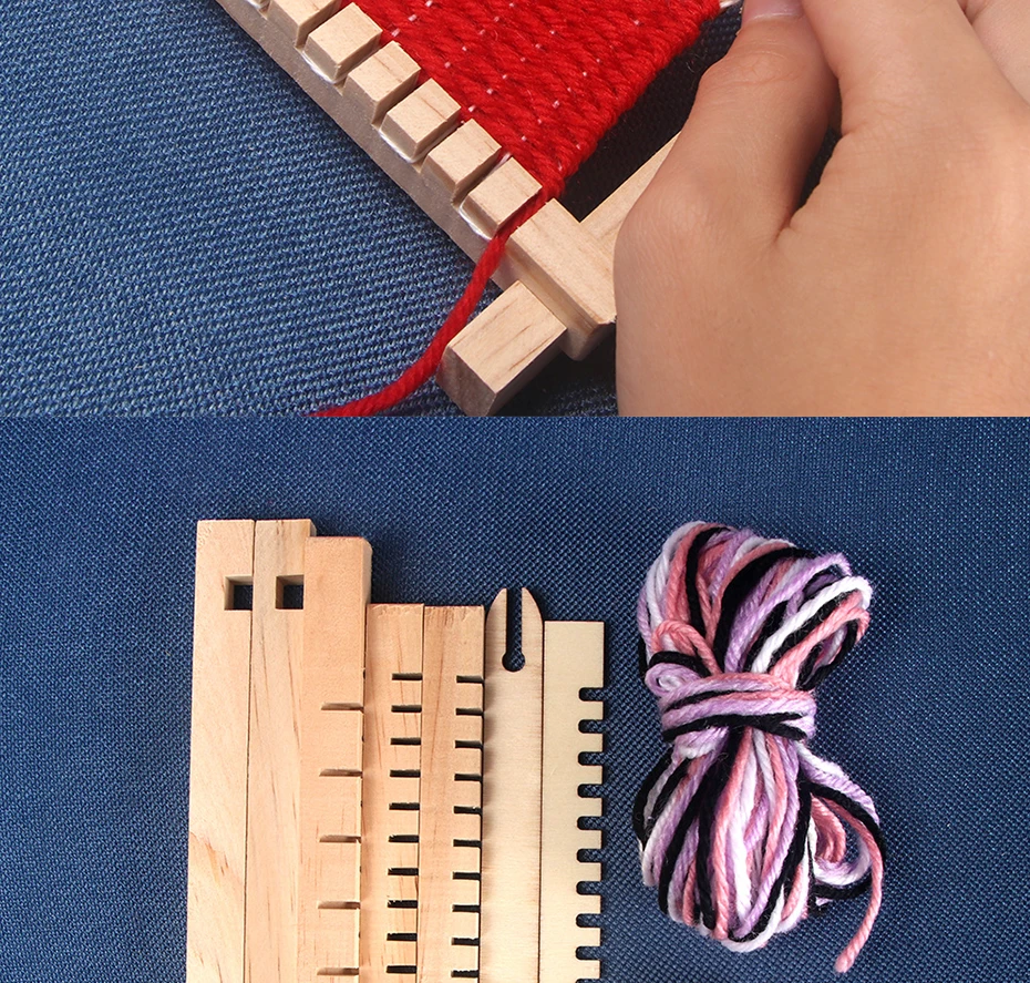 Qjh Mini Webstuhl Kinder Multi-Craft Holz Strick webstühle Set Webstuhl Holz Spinnrad DIY gewebtes Set für Anfänger – Detail 5