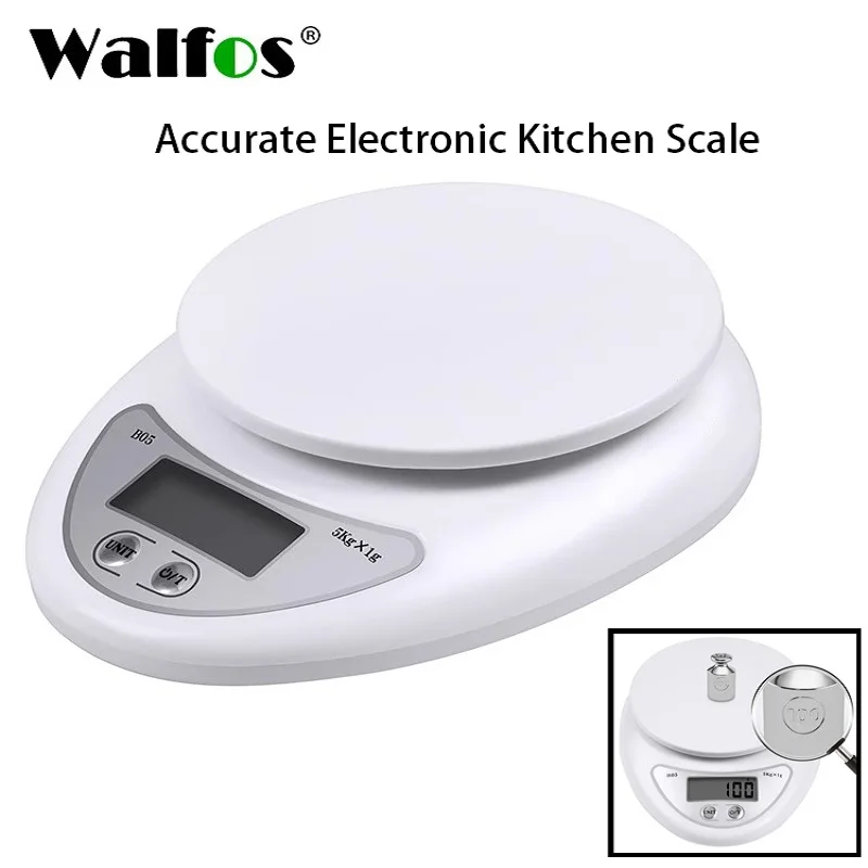 WALFOS 1pc 5kg LED Portable Digital Scale Scales Food Balance Measuring Weight Kitchen Electronic Scales Small Scale For Baking