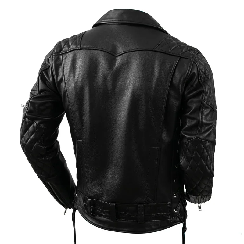 Korean Style Motorcycle Natural Cowhide Leather Men's Motor Clothes Riding Clothing Slim Biker Jacket