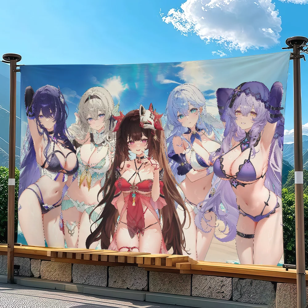 Anime Honkai Star Rail Game Flag Tapestry Outdoor Party Bedroom Living Room Dormitory Decorative Themed Wall Hanging Banner Gift