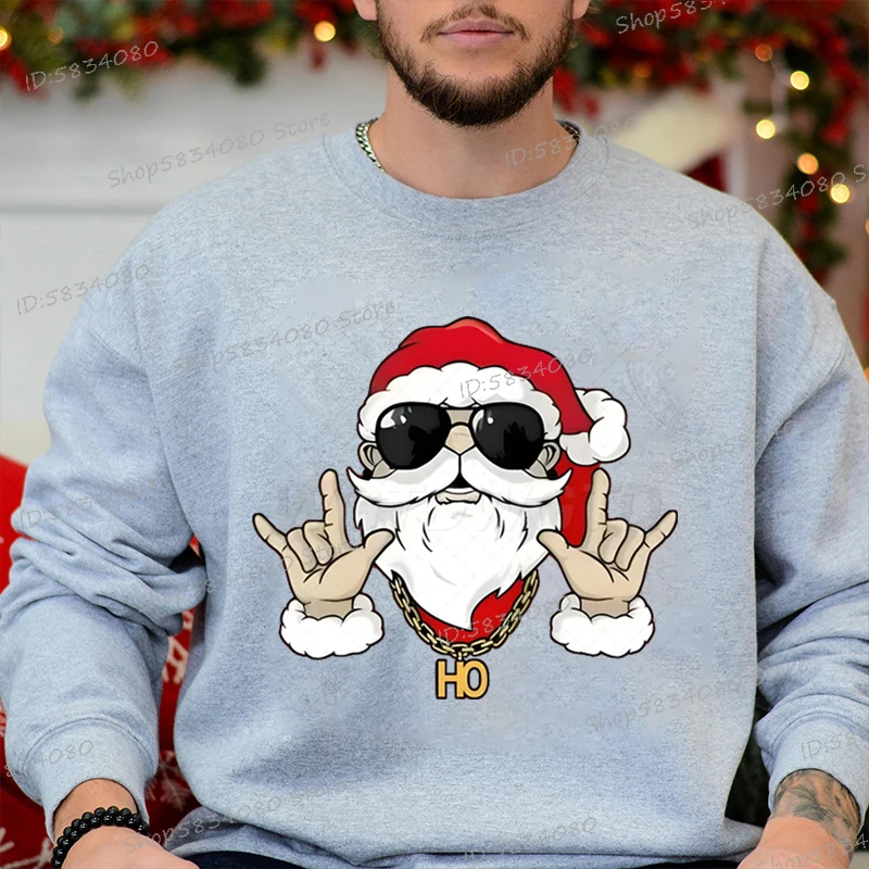بلوزات الهيب هوب سانتا كلوز الجرافيك للرجال بلوفرات عطلة احتفالية عيد الميلاد المشاعر سانتا موضة ملابس الشارع الشهير الرجال #1