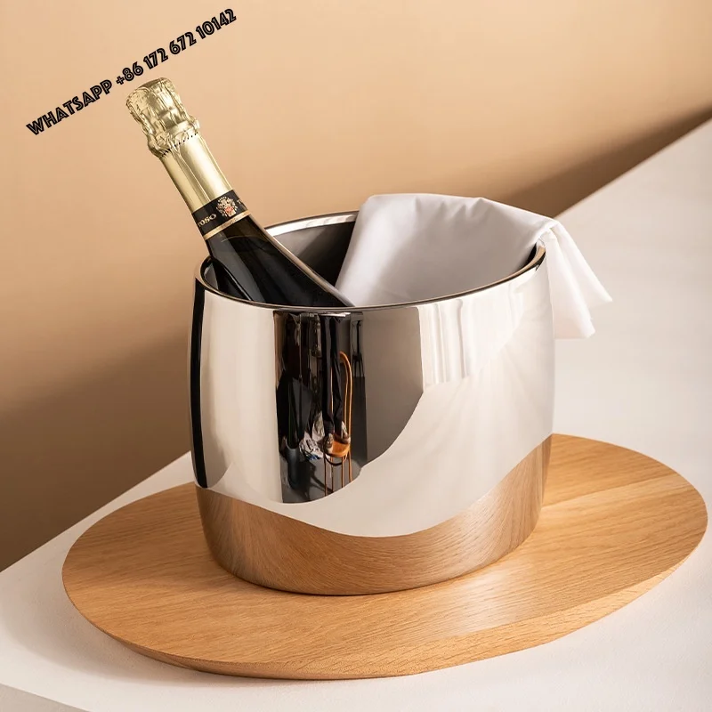 Minimalist Stainless Steel Ice Bucket Oval Shape for Bar Decoration for Chilling Red Wine for Champagne & Beer Ice Cubes