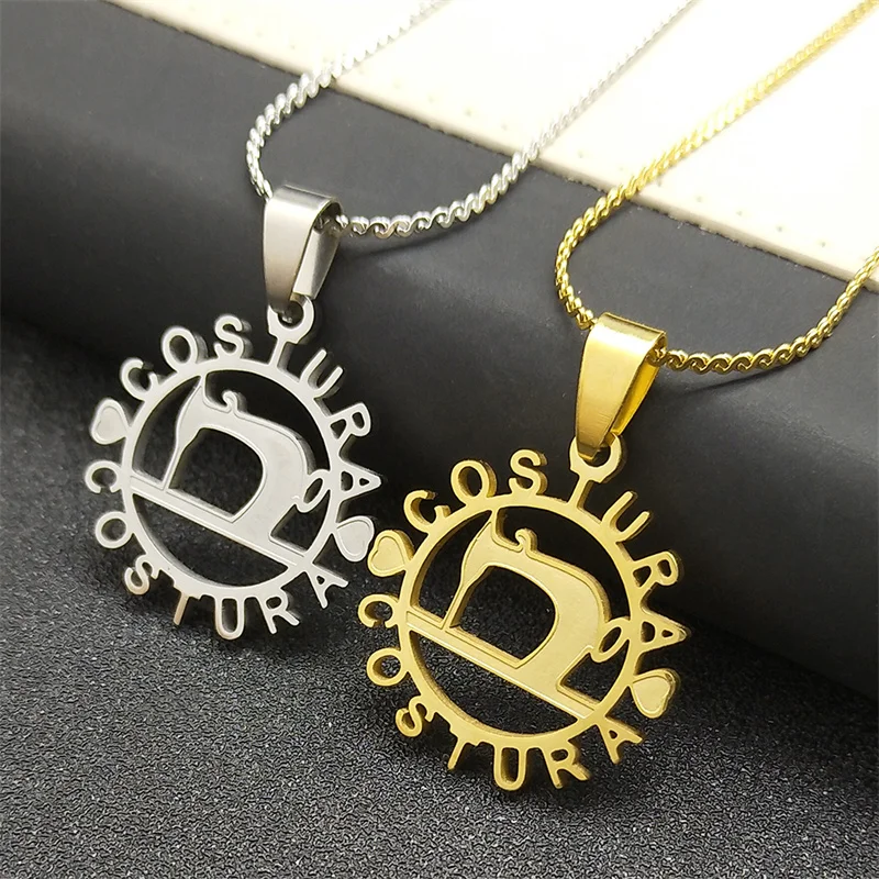 Costura Sewing Machine Chain Necklaces for Women/Men Stainless Steel Occupational Symbol Medal Pendant Necklace Jewelry 8214-QKC