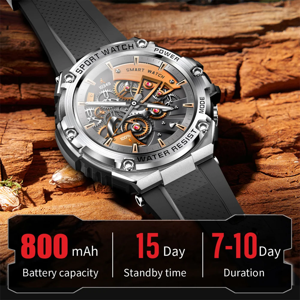 นาฬิกาอัจฉริยะสำหรับผู้ชายระบบสายรัดข้อมือฟิตเนสกันน้ำแบตเตอรี่ขนาดใหญ่800mAh IP68ได้สำหรับกีฬากลางแจ้งรุ่นใหม่