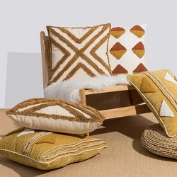 Nordic Yellow Brown Tufted Cushion Cover Triangle Tufted Embroidery Decorative Throw Pillow Cover Bedside Sofa Waist Pillowcase