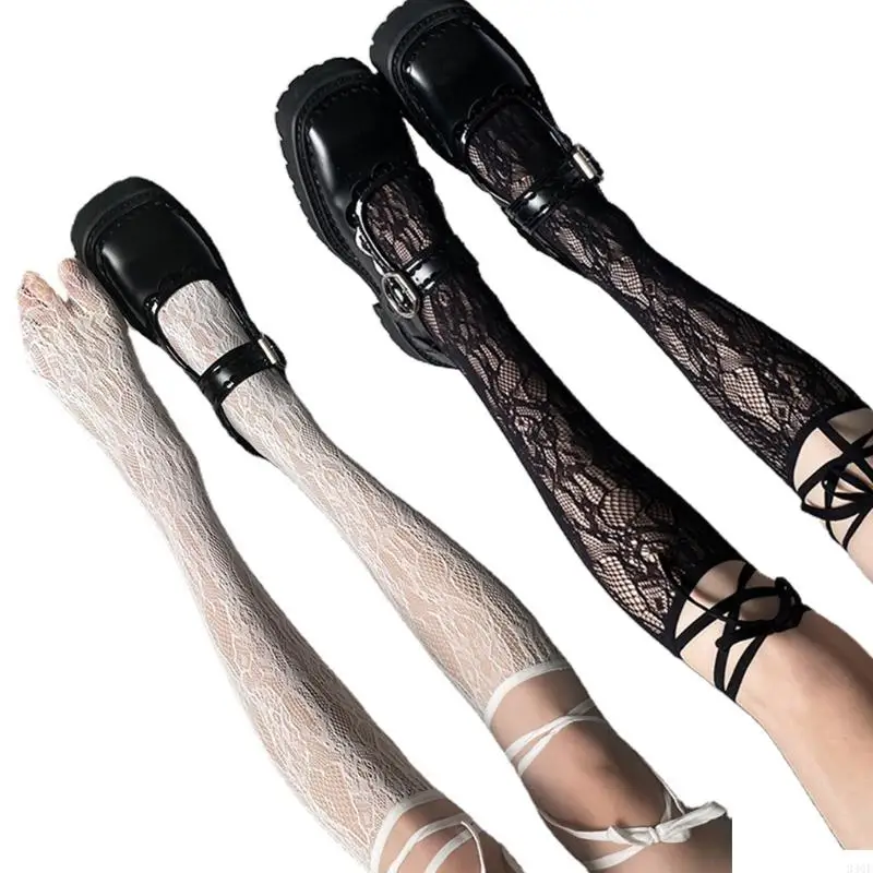 

340F Women Floral Lace Knee High Socks Five Toe Bandage Stockings