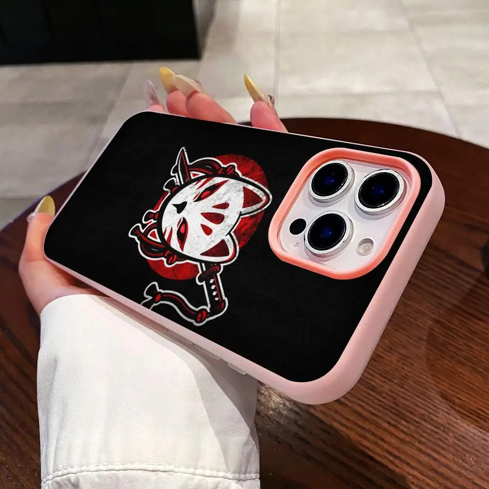 Чехол для телефона с маской китсунэ-лисы для iPhone 17 16 15 14 13 12 11 Air Pro Max Plus, двухслойный, розовый, с эффектом желе
