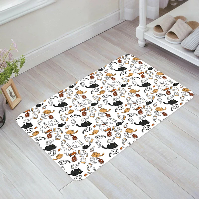 Cartoon Cute Cat Pattern Floor Mat Home Rugs Kitchen Carpet Aesthetic Room Decoration Balcony Carpets Doormat Entrance Door Foot