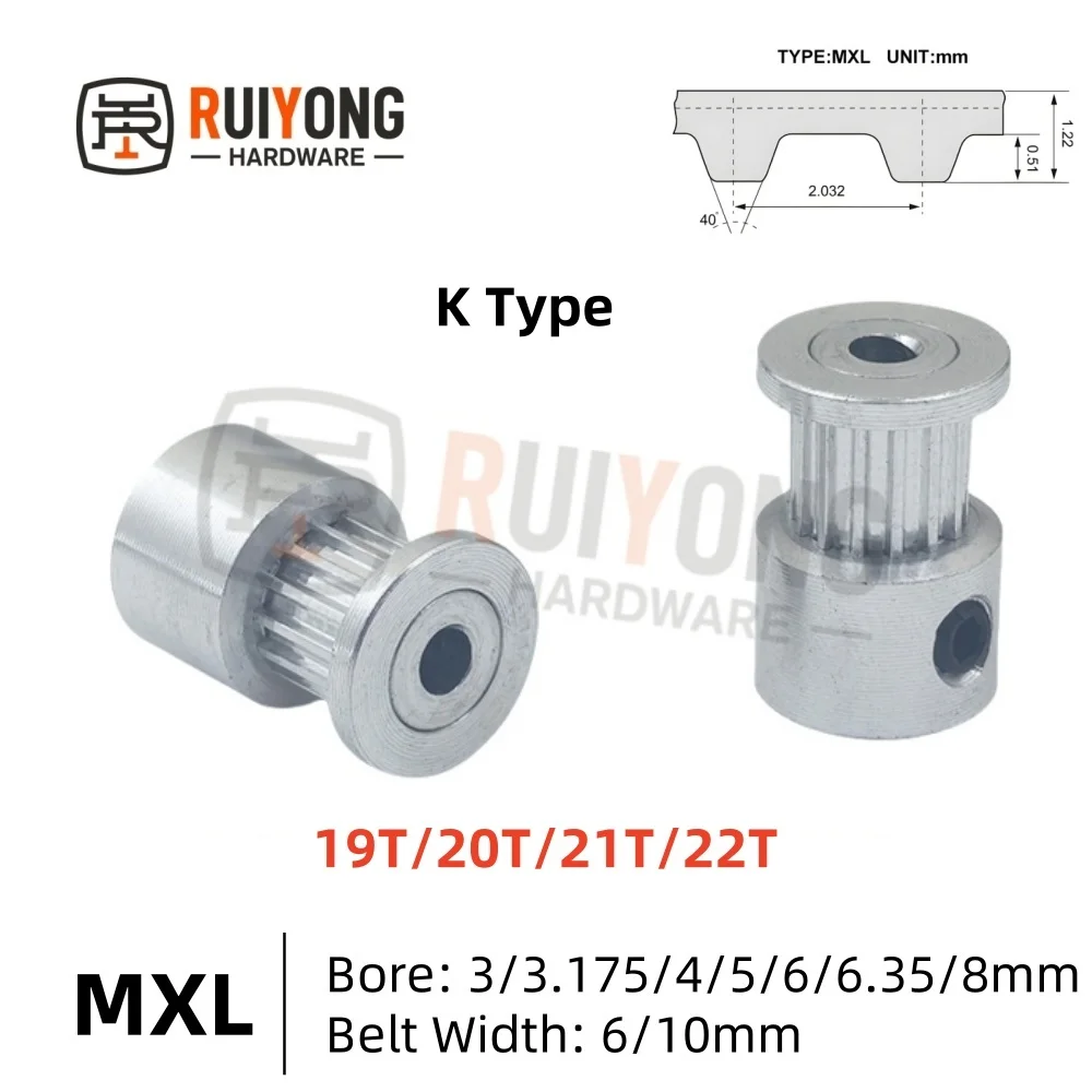 

19T/20T/21T/22Teeth MXL Timing Pulley Bore 3/3.175/4/5/6/6.35/8 for 6/10mm Width Belt Used In Linear Pulley