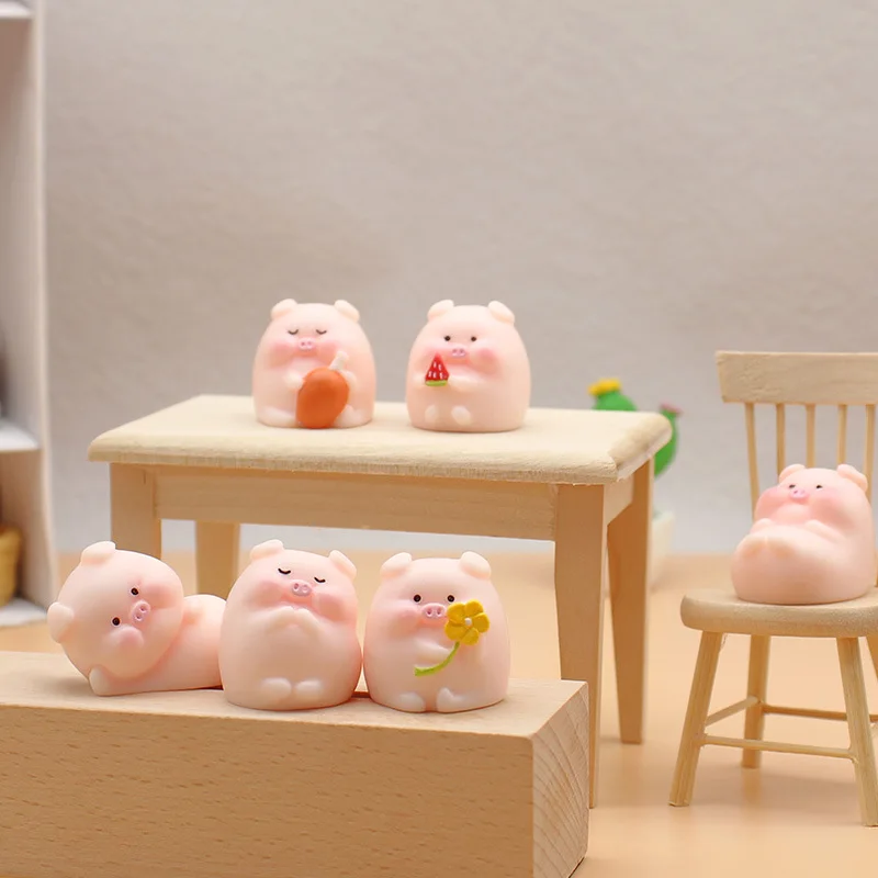 Figura Decorativa de Cerdito Rosa de Dibujos Animados, Miniatura de Resina Kawaii, Adorno para el Hogar, Decoración de Escritorio, Miniaturas para Habitación